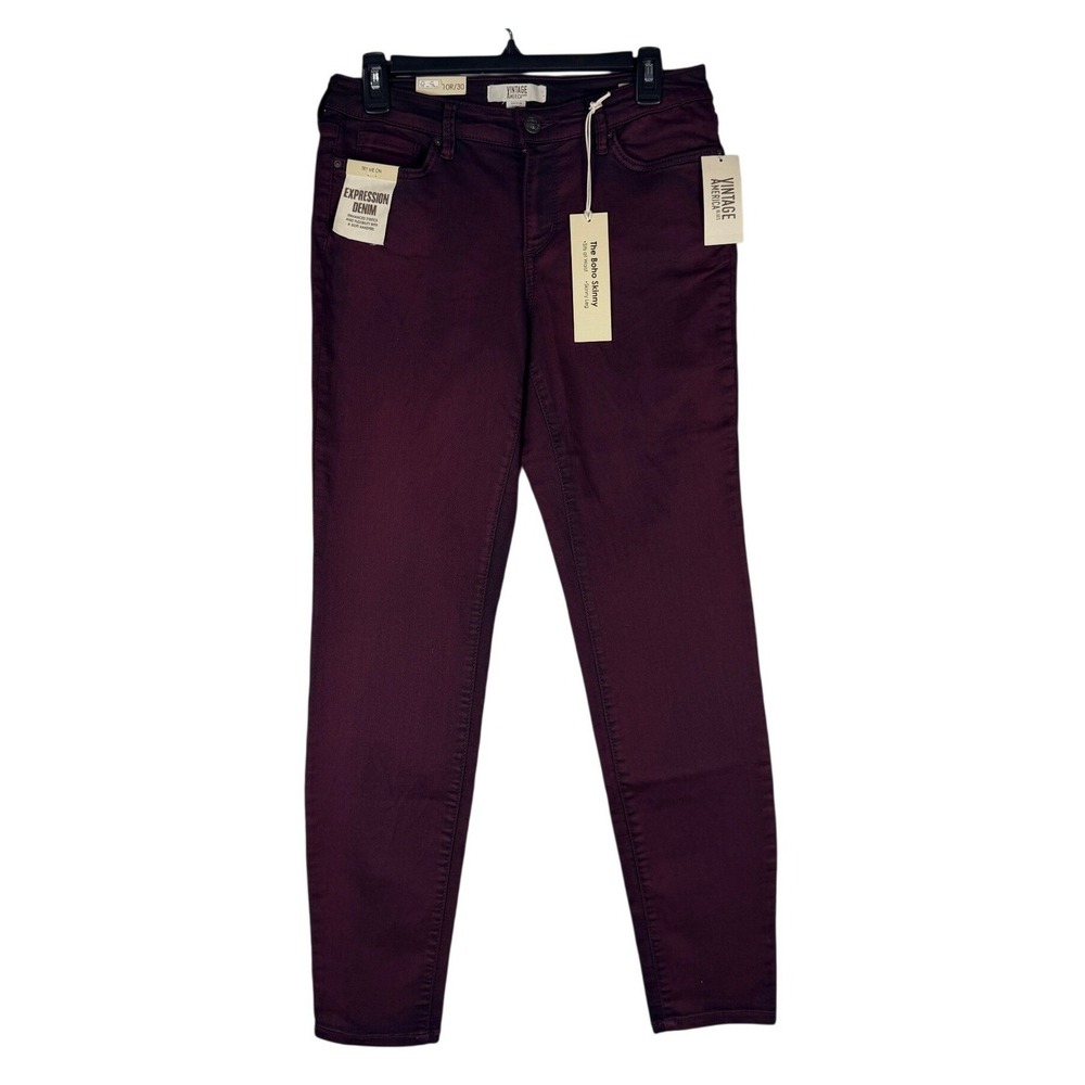 Vintage America Blues Boho Skinny Jeans 10R 30 Winetasting Purple Expression NWT